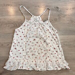 Aerie‎ Floral Cami Top Small S Y2K White Cottagecore Ruffle Summer Tank
